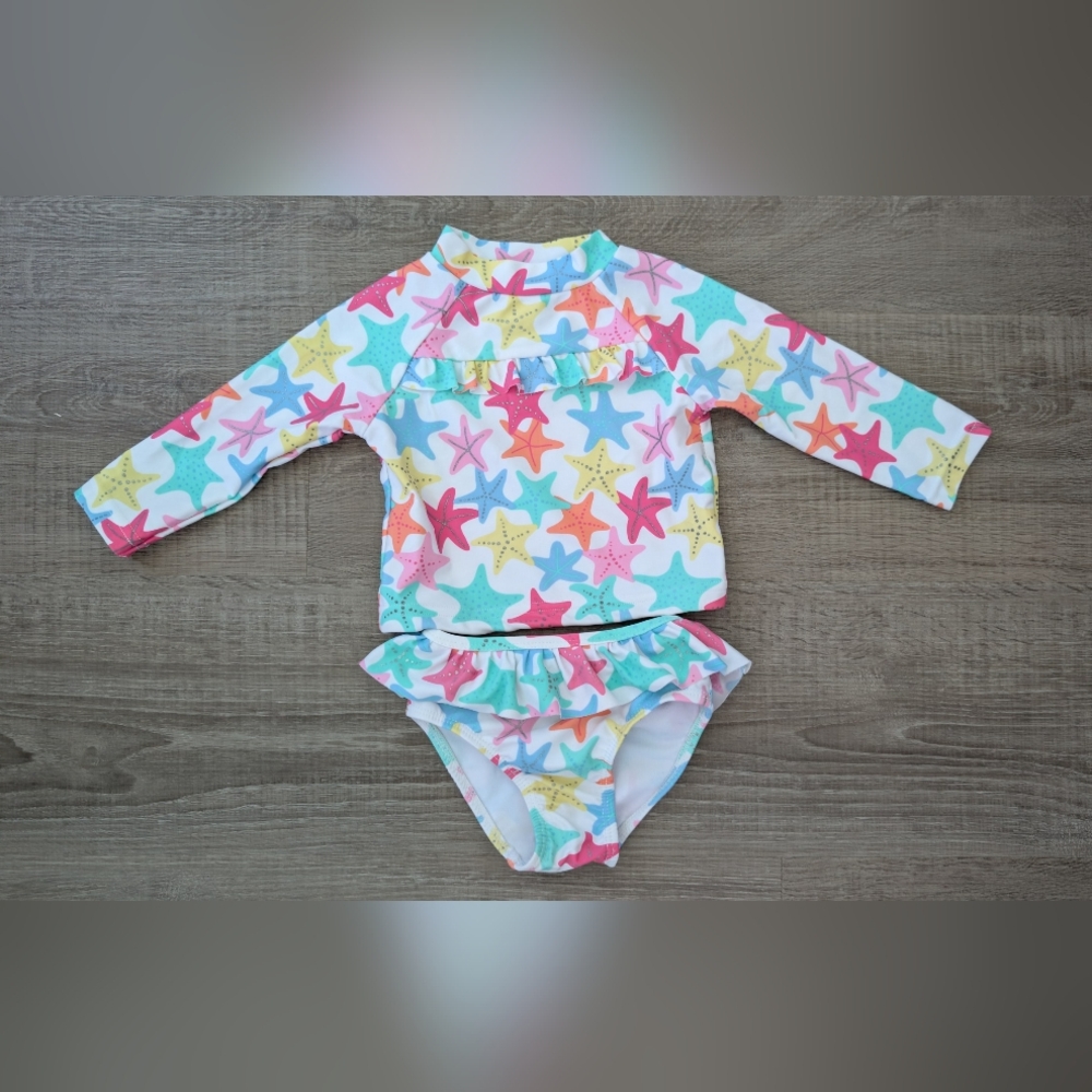 Little Me Starfish Kids Swim Rashguard 2 Piece Set- Pink, Blue, Yellow